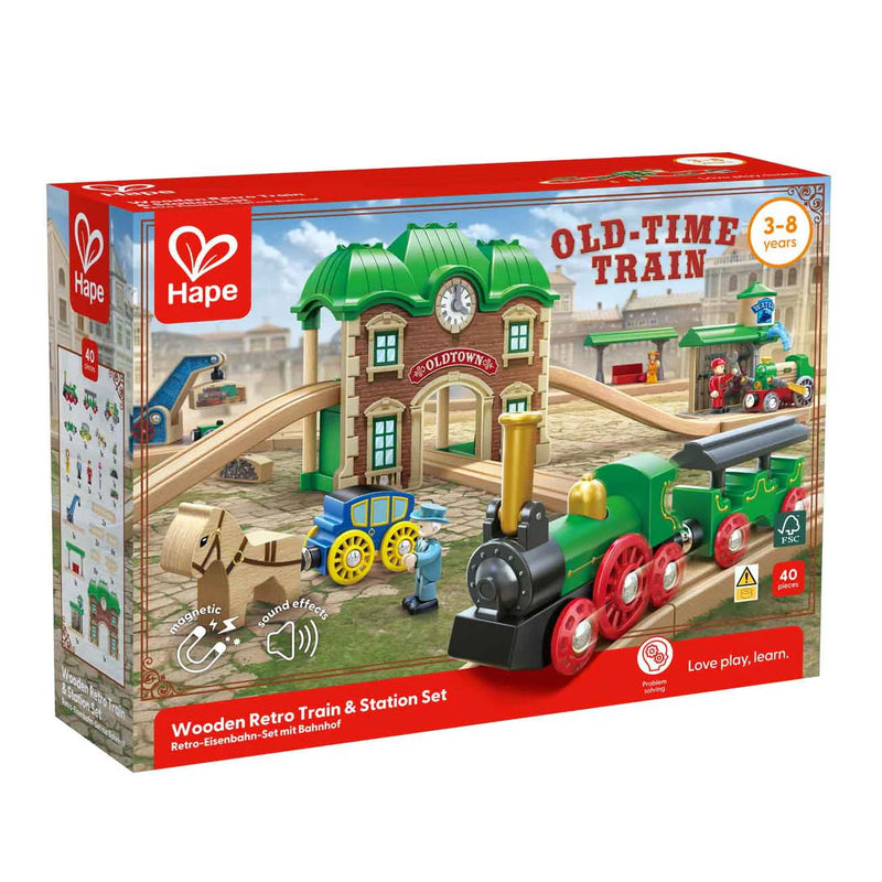 Hape - WOODEN RETRO TRAIN & STATION SET