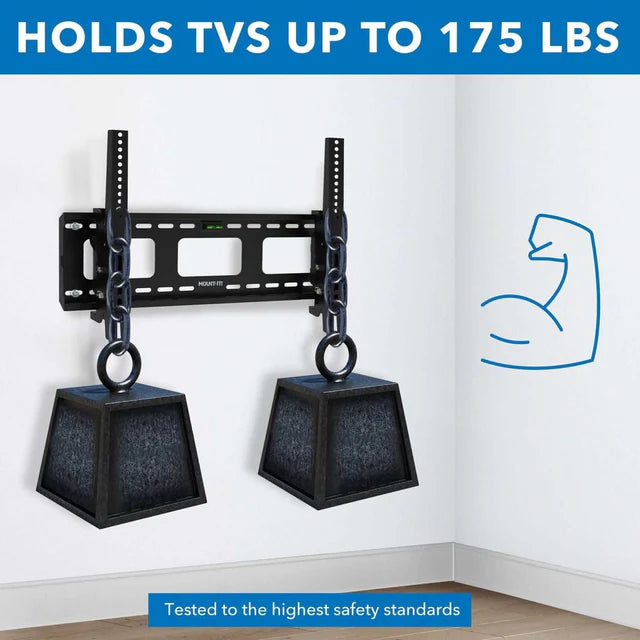 Mount-IT - TV Mount Heavy Duty Super Strength Up to 80 In up to 175 lbs Tilt Integrated Level High Strength Steel Openings for Cable Management - Black