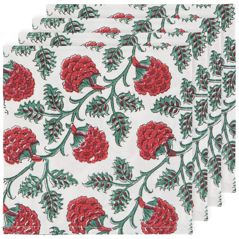 Heirloom - Carnation Block Print Napkins Set of 4 Home & Kitchen