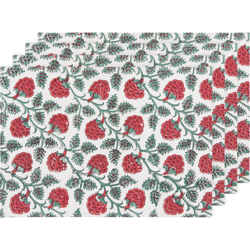 Heirloom - Carnation Block Print Placemats Set of 4 Home & Kitchen