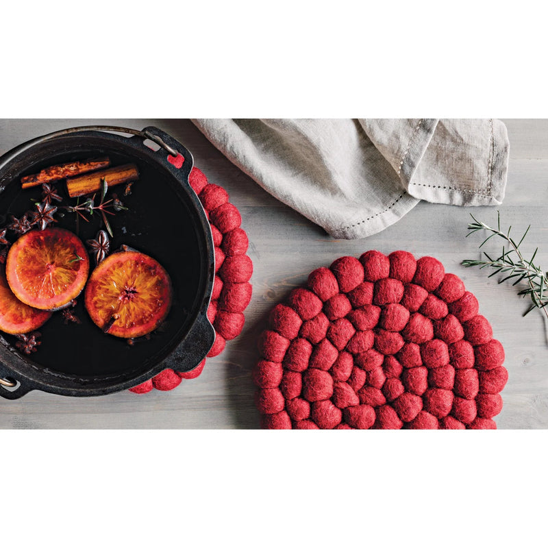 Heirloom - Chili Red Wool Felt Ball Trivet Home & Kitchen