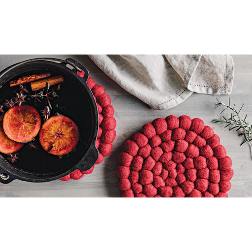 Heirloom - Chili Red Wool Felt Ball Trivet Home & Kitchen
