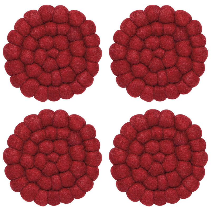 Heirloom - Chili Wool Felt Ball Coasters Set of 4 Home & Kitchen
