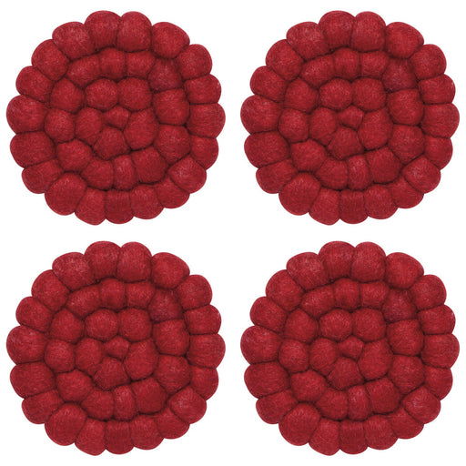 Heirloom - Chili Wool Felt Ball Coasters Set of 4 Home & Kitchen