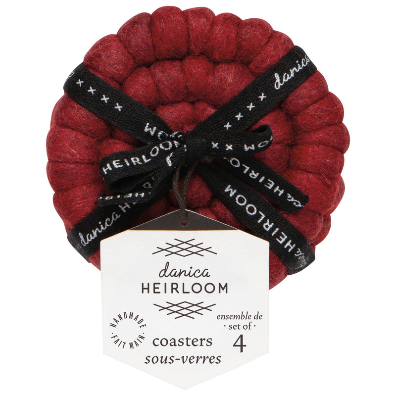 Heirloom - Chili Wool Felt Ball Coasters Set of 4 Home & Kitchen