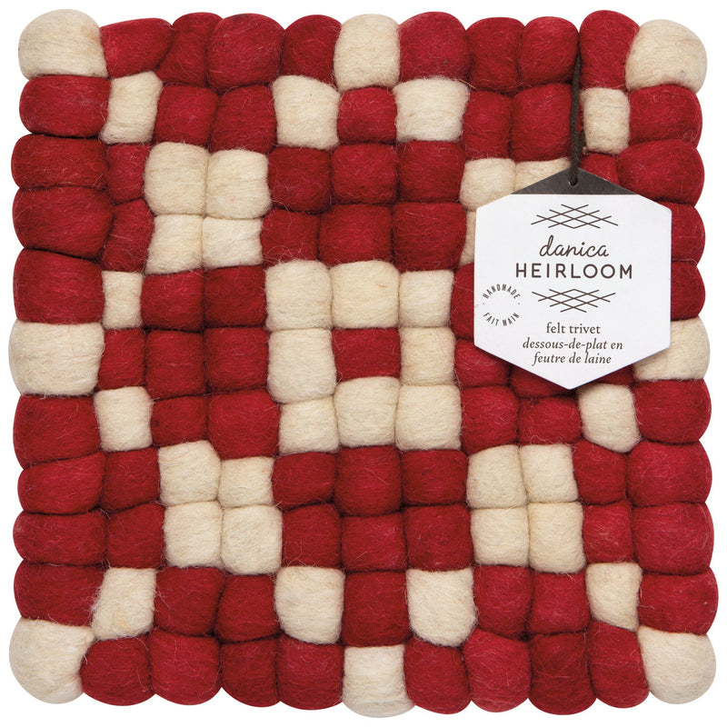 Heirloom - Cranberry Wool Felt Ball Trivet Home & Kitchen
