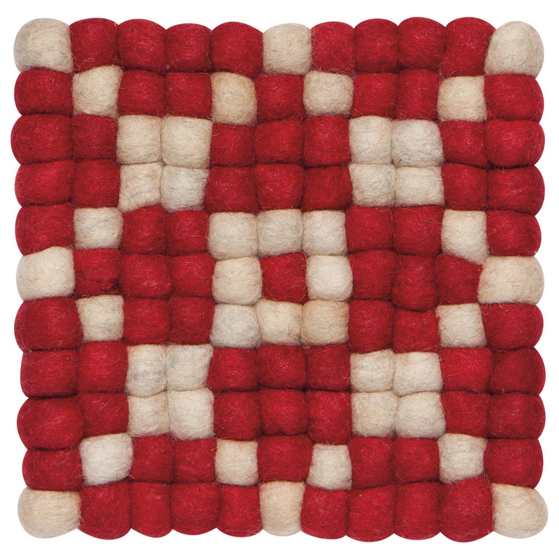 Heirloom - Cranberry Wool Felt Ball Trivet Home & Kitchen
