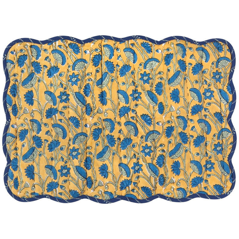 Heirloom - Fan Flower Block Print Kantha Placemat Home & Kitchen