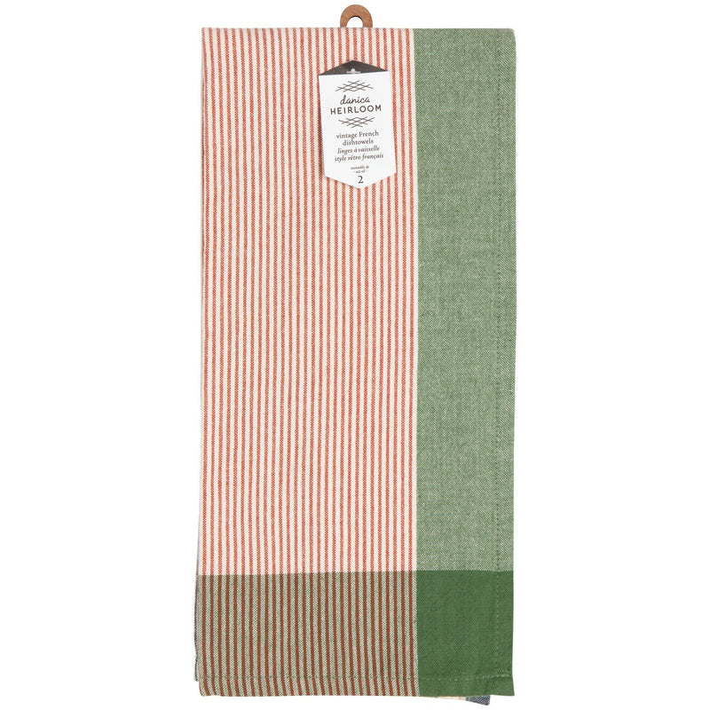 Heirloom - Jade Green Array Stripe Dishtowel Set of 2 Home & Kitchen