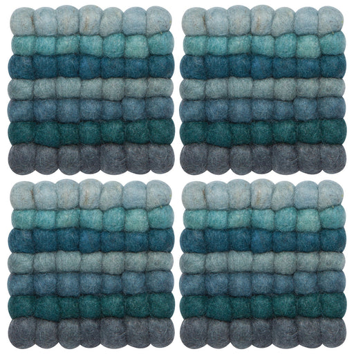 Heirloom - Lagoon Wool Felt Ball Coasters Set of 4 Home & Kitchen