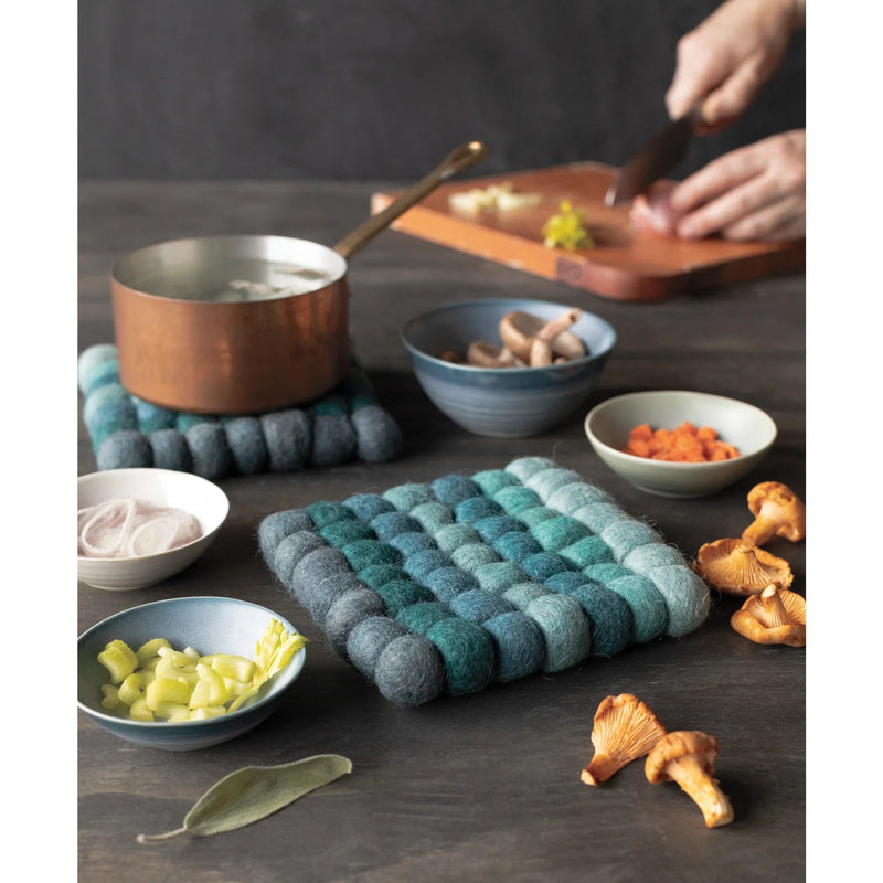 Heirloom - Lagoon Wool Felt Ball Trivet Home & Kitchen