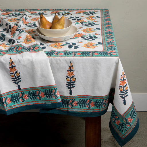 Heirloom - Marigold Block Print Tablecloth 90 x 60 inch Home & Kitchen