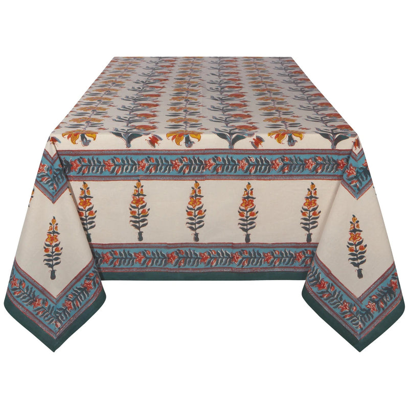 Heirloom - Marigold Block Print Tablecloth 90 x 60 inch Home & Kitchen