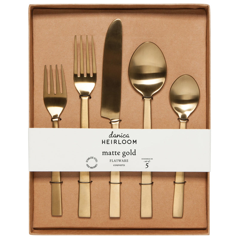 Heirloom - Matte Gold Edge Flatware Set of 5 Home & Kitchen