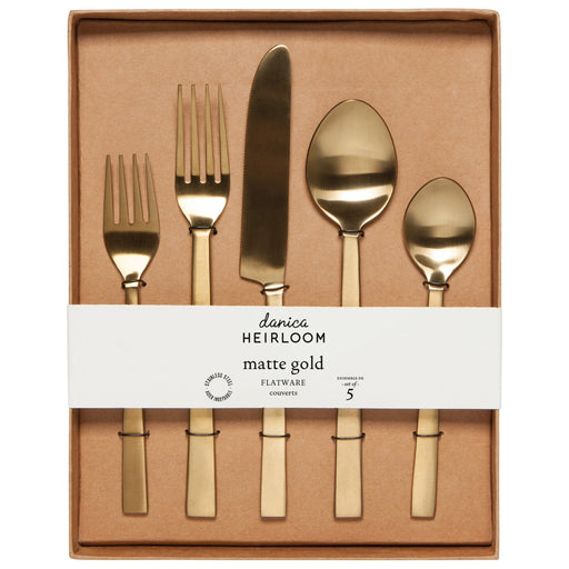 Heirloom - Matte Gold Edge Flatware Set of 5 Home & Kitchen