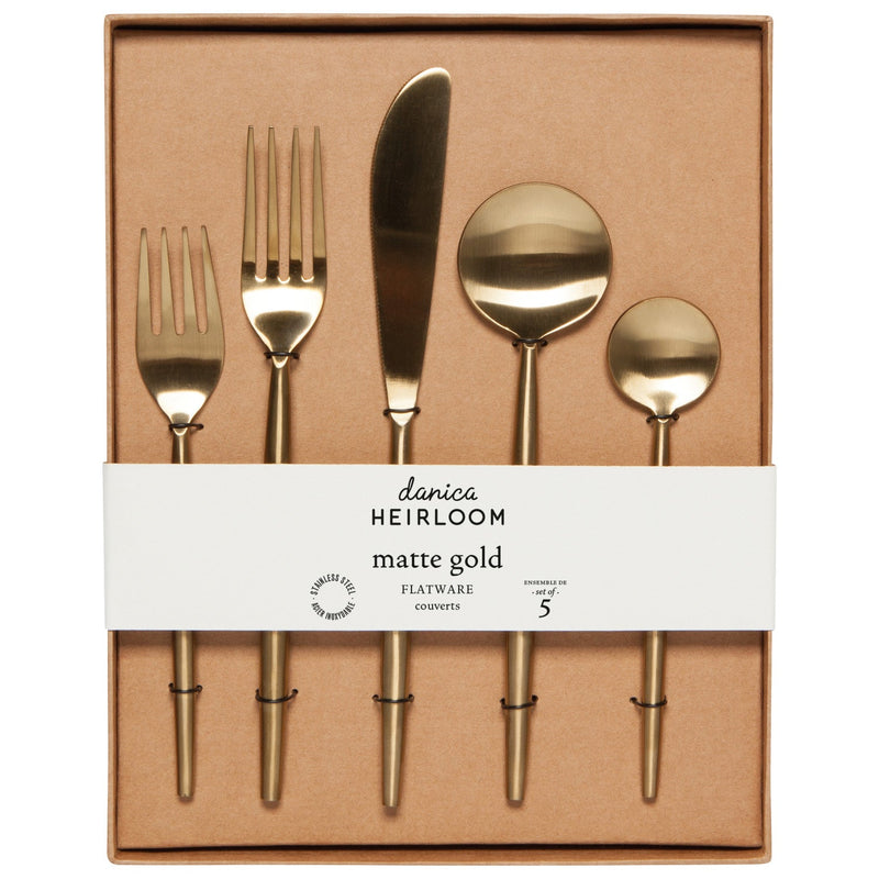 Heirloom - Matte Gold Taper Flatware Set of 5 Home & Kitchen