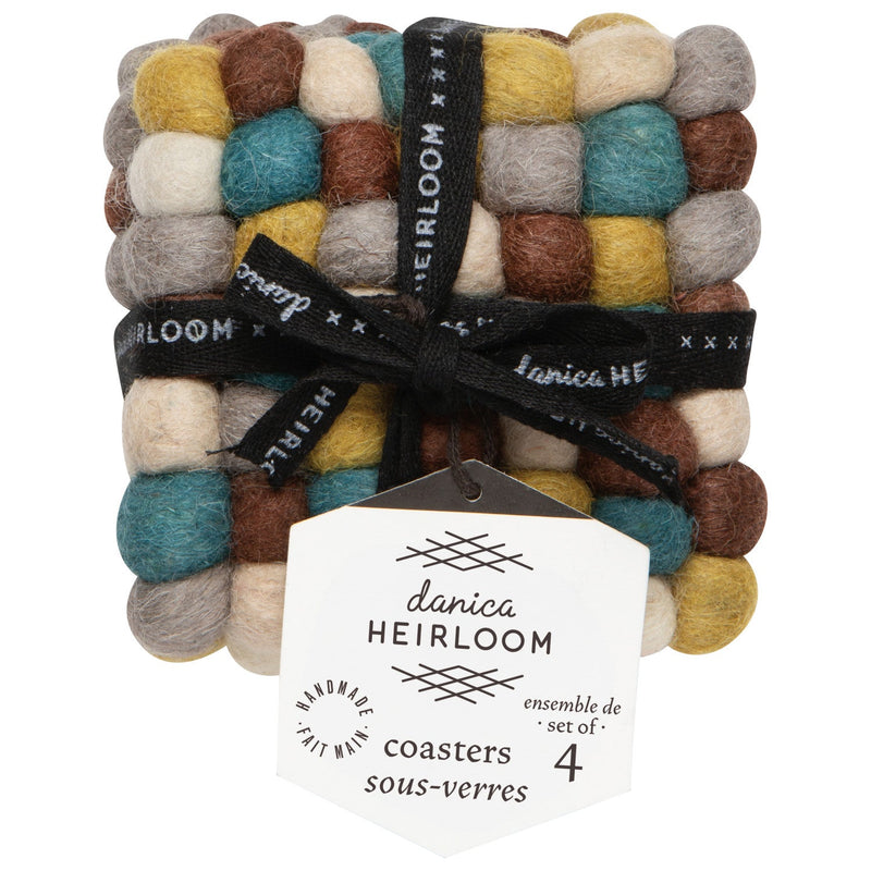Heirloom - Ochre Wool Felt Ball Coasters Set of 4 Home & Kitchen