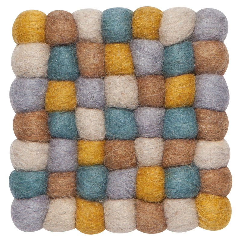 Heirloom - Ochre Wool Felt Ball Coasters Set of 4 Home & Kitchen
