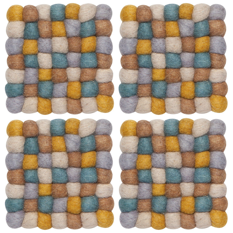 Heirloom - Ochre Wool Felt Ball Coasters Set of 4 Home & Kitchen