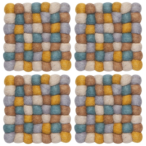 Heirloom - Ochre Wool Felt Ball Coasters Set of 4 Home & Kitchen