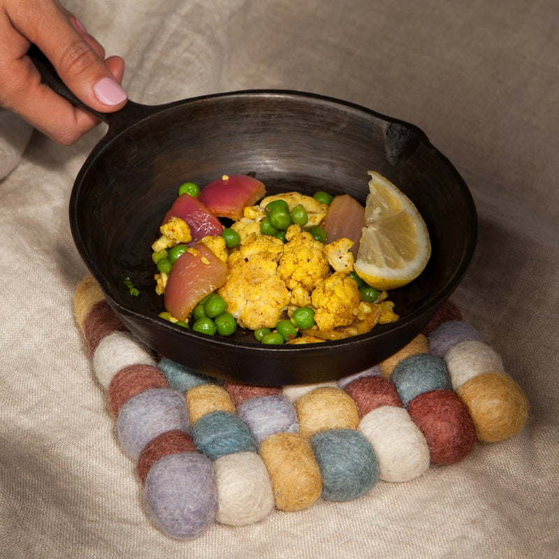 Heirloom - Ochre Wool Felt Ball Trivet Home & Kitchen