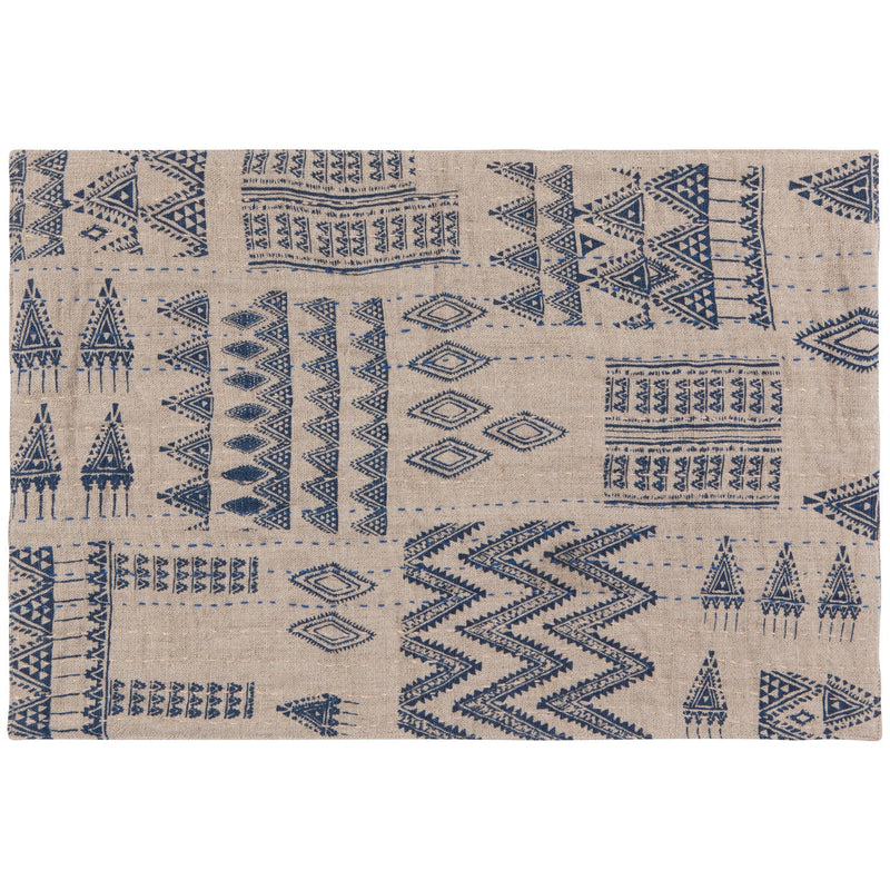 Heirloom - Placemat Linen Kantha Enigma | Blue Home & Kitchen