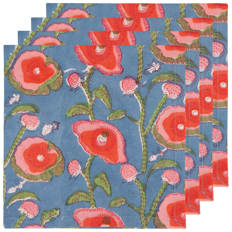 Heirloom - Poppy Block Print Napkins Set of 4 Home & Kitchen