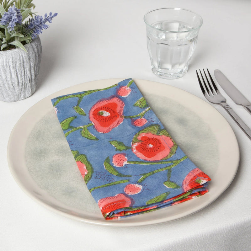 Heirloom - Poppy Block Print Napkins Set of 4 Home & Kitchen