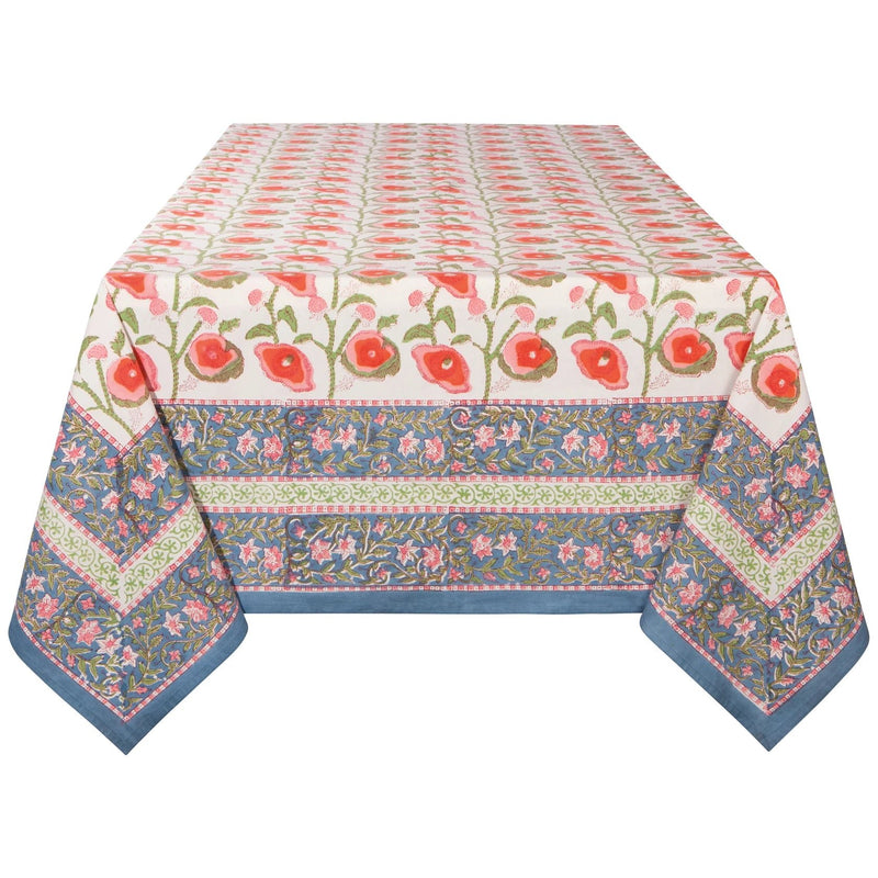 Heirloom - Poppy Block Print Tablecloth 90 x 60 inch Home & Kitchen