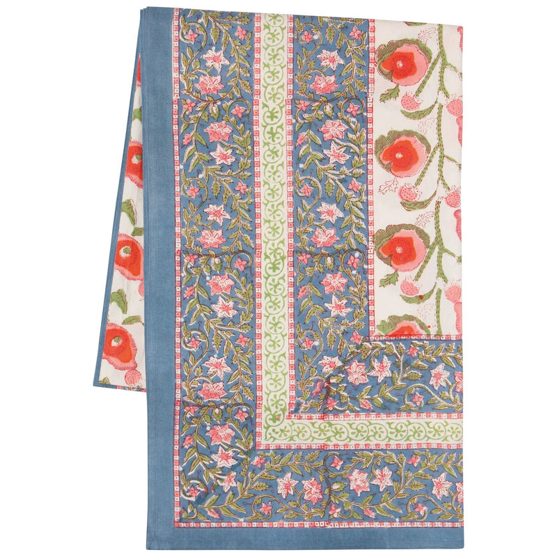 Heirloom - Poppy Block Print Tablecloth 90 x 60 inch Home & Kitchen