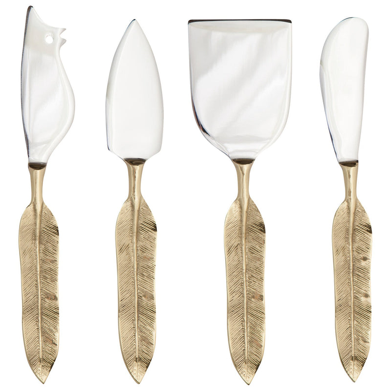 Heirloom - Set/4 Cheese Knives Plume Gold Home & Kitchen