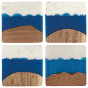 Heirloom - Skyline Azure Marble and Wood Coasters Set of 4 Home & Kitchen