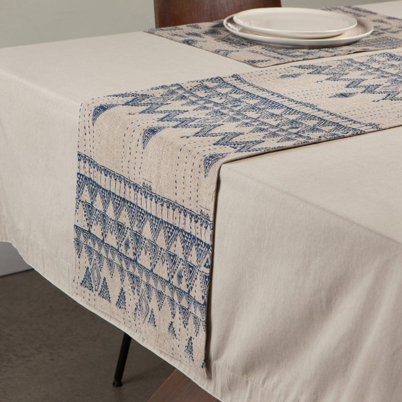 Heirloom - Table Runner Linen Kantha Enigma | Blue Home & Kitchen