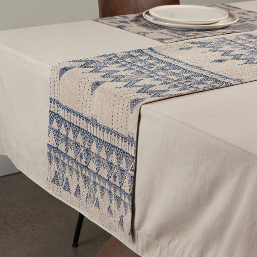 Heirloom - Table Runner Linen Kantha Enigma | Blue Home & Kitchen