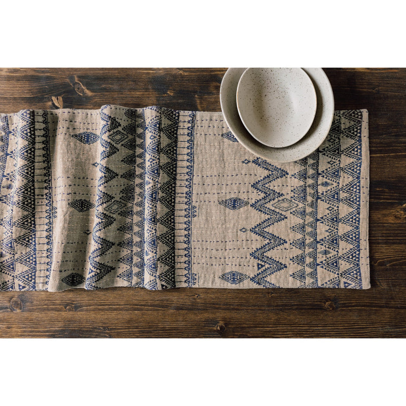 Heirloom - Table Runner Linen Kantha Enigma | Blue Home & Kitchen