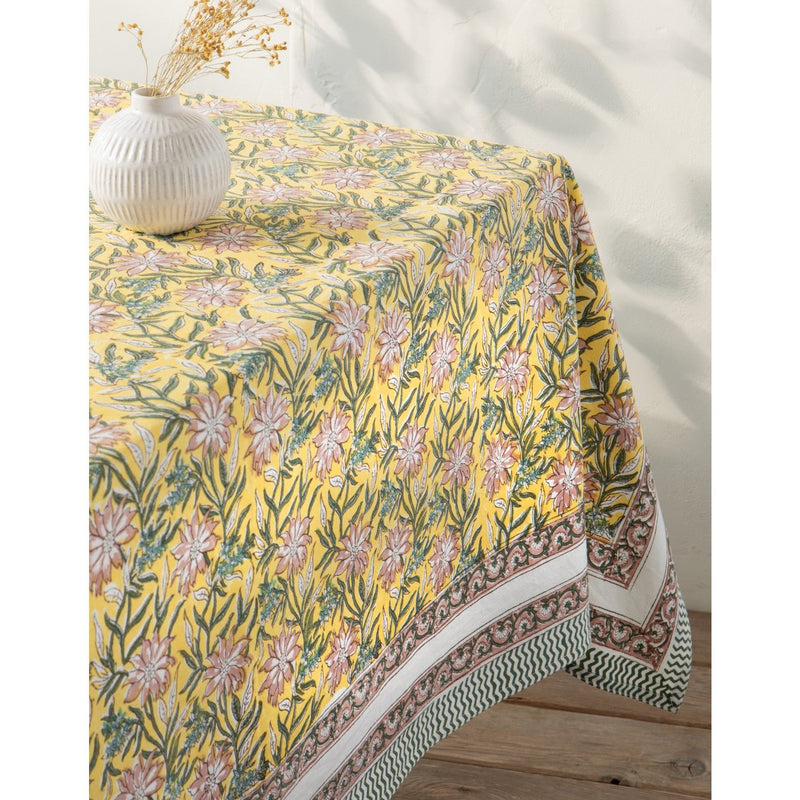 Heirloom - Tablecloth Block Print Clematis Home & Kitchen