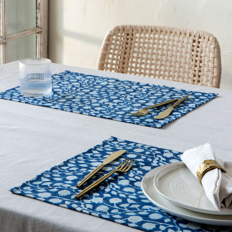 Heirloom - Vinebloom Block Print Placemats Set of 4 Home & Kitchen