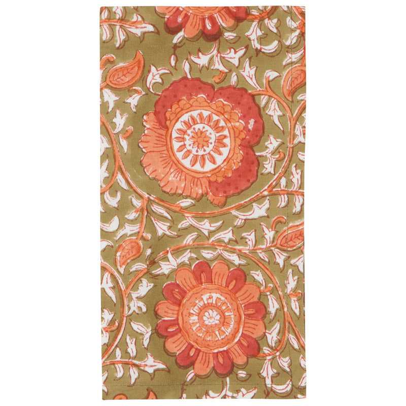 Heirloom - Zinnia Block Print Napkins Set of 4 Home & Kitchen