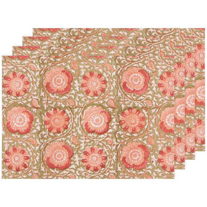 Heirloom - Zinnia Block Print Placemats Set of 4 Home & Kitchen