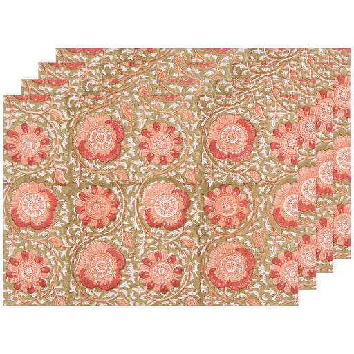 Heirloom - Zinnia Block Print Placemats Set of 4 Home & Kitchen