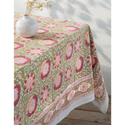 Heirloom - Zinnia Block Print Tablecloth 60 x 90 inch Home & Kitchen
