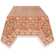 Heirloom - Zinnia Block Print Tablecloth 60 x 90 inch Home & Kitchen