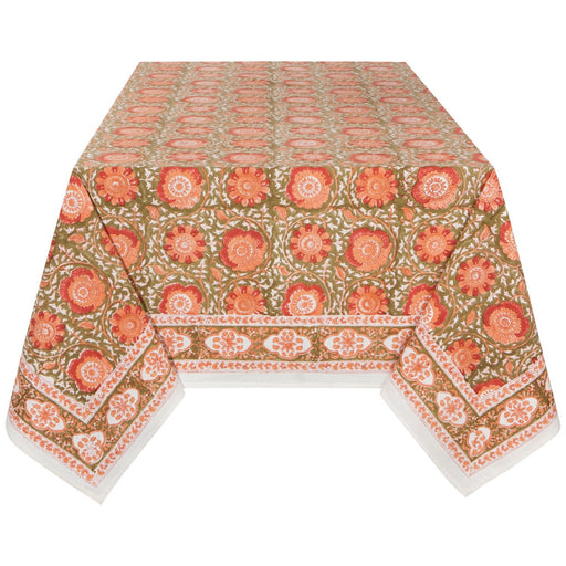 Heirloom - Zinnia Block Print Tablecloth 60 x 90 inch Home & Kitchen