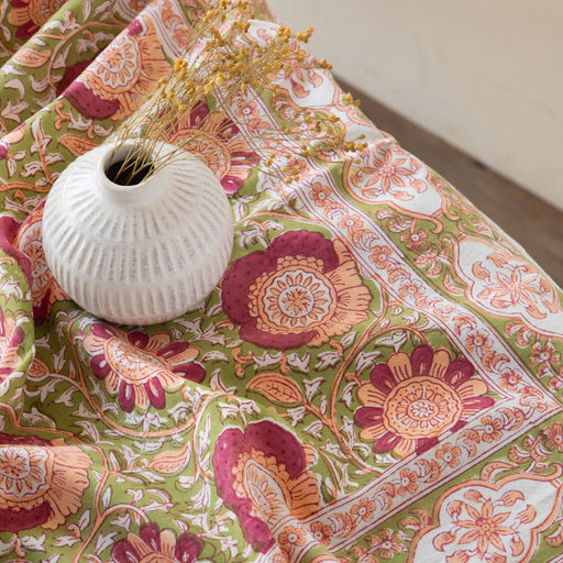 Heirloom - Zinnia Block Print Tablecloth 60 x 90 inch Home & Kitchen