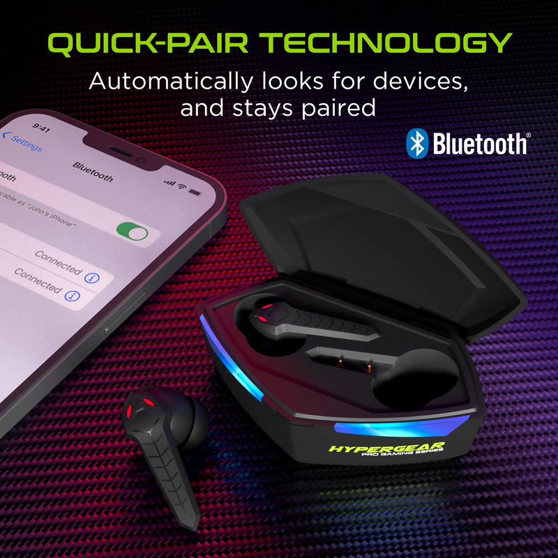 HyperGear - Hypergear Gaming Earbuds Bluetooth Cobrastrike Passive Noise Cancelling 25Hr Playtime Built In Mic Touch Sensor Controls Charging Case - Black Electronics