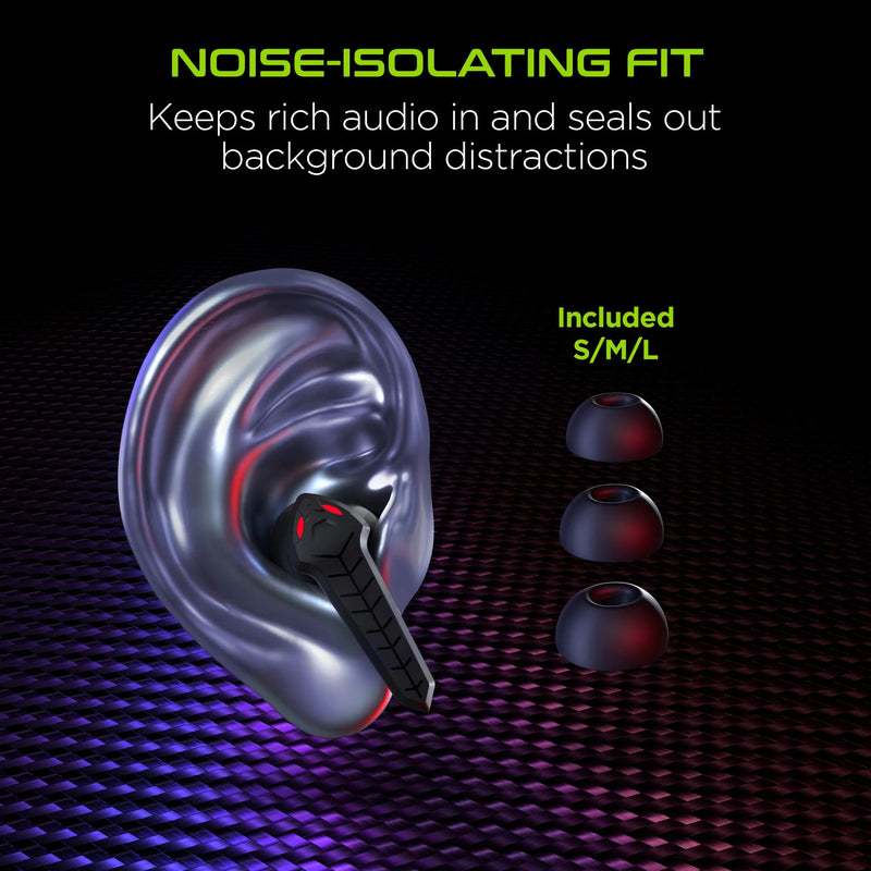 HyperGear - Hypergear Gaming Earbuds Bluetooth Cobrastrike Passive Noise Cancelling 25Hr Playtime Built In Mic Touch Sensor Controls Charging Case - Black Electronics