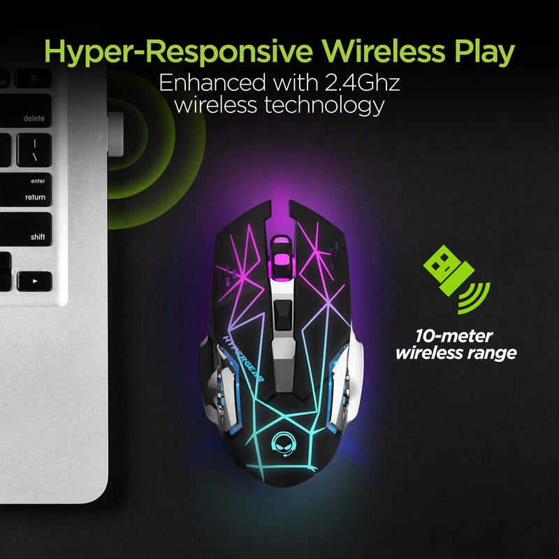 HyperGear - Hypergear Gaming Mouse Wireless 2.4Ghz Chromium 6 Button 1600Dpi 7 Colour Led Pc/Mac - Black Electronics