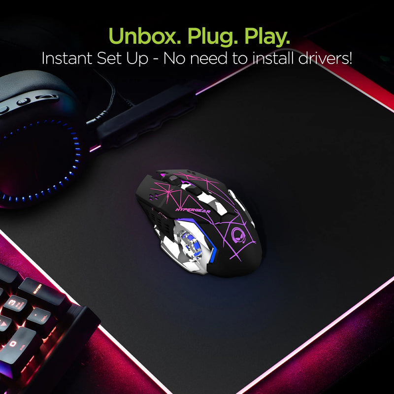 HyperGear - Hypergear Gaming Mouse Wireless 2.4Ghz Chromium 6 Button 1600Dpi 7 Colour Led Pc/Mac - Black Electronics