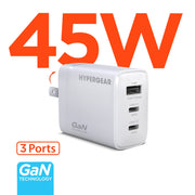 HyperGear - Hypergear Wall Charger 45W Gan 3 Port 2X Usb - C Pd (45W) 1X Usb - A Fast Charge - White Electronics