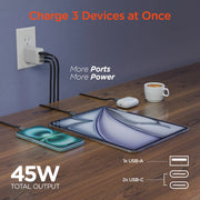 HyperGear - Hypergear Wall Charger 45W Gan 3 Port 2X Usb - C Pd (45W) 1X Usb - A Fast Charge - White Electronics